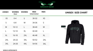 Unisex Initial Embroidered Pullover Hoodie Size Chart