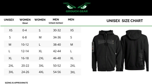 Unisex Initial Zip Hoodie Double Print Size Chart
